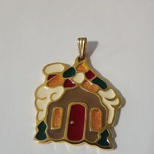 Festive Gold-Tone Gingerbread House Pendant Wallace Silversmiths